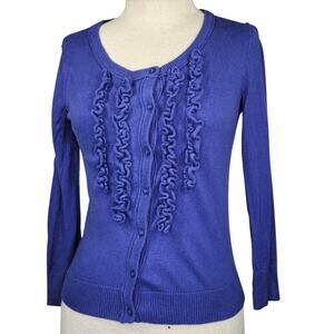 Blue Cotton Blend Cardigan Sweater Size Small